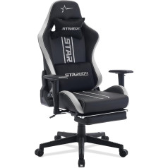 Ergonomic Gaming Chair, 180 kg Load Capacity, PU Leather, Adjustable Armrests, Backrest, Seat Height, Footrest, Grey