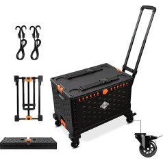 Folding Shopping Trolley with Separate Foldable Storage Box 60L Large Capacity Hand Trolley with 360° Rotating Rubber Wheels with Brake & Lid Transport Folding Cart