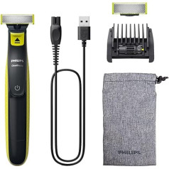 Philips OneBlade Face Electric Beard Trimmer, Razor, 2 x Original Face Blades, 1 x Adjustable 5-in-1 Comb, 1 x Travel Bag, QP2724/30