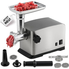 ProfiCook meat mincer 1200 W with attachment for cookies / biscuits | electric meat grinder | 3 metal perforated discs | forward and return | incl. sausage filler | metal neck and auger | PC-FW 1272