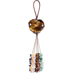 Nupuyai Tiger's Eye Heart Stone Hanging Ornament, 7 Chakra Healing Crystals Tumbled Stones Crystal Tassels for Car & Home Decor, Reiki Yoga Meditation