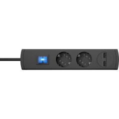 Kopp DUOversal® Plus 2/4-Way Power Strip 1.4 m with Double Slots + 2 x USB Ports + Switch + Touch Protection + Large Distance + Screw-On I Anthracite - 234805000