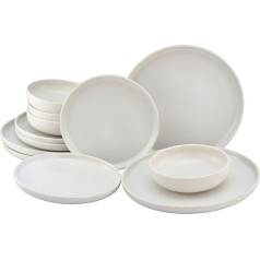 CreaTable, 33065 Uno Off-White 12-Piece Crockery Set, Stoneware Plate Set, Dishwasher- and Microwave-Safe, Made in Portugal