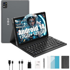 XGODY 10 Inch Android 14 Tablet with Keyboard 2.4G/5G WiFi 2.0GHz | 12GB RAM + 128GB ROM (TF 1TB) | FHD | 5+13MP Camera | 7000mAh | Bluetooth 5.0, Tablet PC - Blue