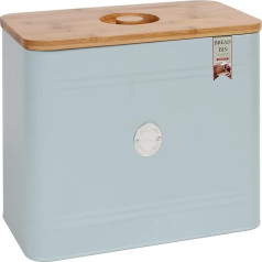 Bread Bin with Wooden Lid Extra Large Vintage Bread Box Metal Bread Loaf Storage Container Chopping Board Lid for Kitchen Home Food Organiser, Rectangular (Bread Bin - Light Blue)