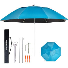 Beach Umbrellas 7.2 Foot Large Parasol Protection Portable Windproof with Sand Anchor for Patio, Garden, Beach, Outdoor, Fishing, Pool
