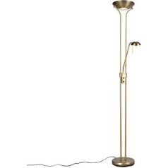 Qazqa - Modern Bronze Floor Lamp, Floor Lamp, Floor Lamp, Lamp I Lamp with Reading Lamp Including LED and Dimmer - Diva 2 Dimmers I Dimmable I Living Room I Bedroom I Uplighter - Steel Round I