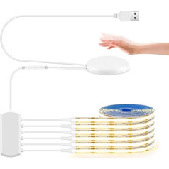 LRGBST 6-Piece 2 m COB LED Strip Set, 5 V USB Warm White COB LED Strip with Penetrating Wood Touch Dimmer Switch for Cabinet Display Cabinet Lighting