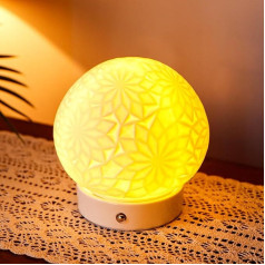 JHY DESIGN Spherical Decorative Ceramic Table Lamp 16 cm High Rechargeable Lantern Dimmable Desk Lamp with Touch Control for Home Bedroom Living Room Outdoor Gifts