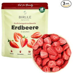 BIRULE naturals Freeze-Dried Strawberries, 600 g (3 x 200 g), Strawberry Slices, Freeze-Dried, 100% Dried Fruits without Added Sugar, Vegan, Lactose and Gluten-Free Snacks