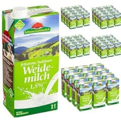Black Forest Milk Low Fat H Milk, 1.5% Fat Durable Milk, Pasture Milk, 1 Litre Each, 60 Pieces + pufai