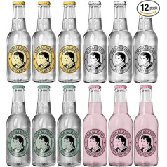 Thomas Henry Tonic Tasting Set - 4 Varieties of Tonic Water - (12 x 0.2 L Glass MW) Set of 12 to Try I 3 Bottles Each Tonic Water, Dry Tonic, Botanical Tonic & Cherry Blossom Tonic.