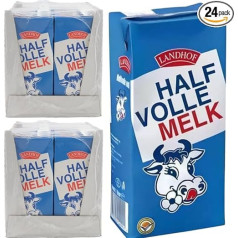 Landhof Dutch Milk Partially Skimmed Milk Low-Fat Durable Milk Partially Skimmed Fat, 1 Litre Each, Pack of 24