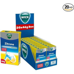 WICK Cough Drops Lemon and Natural Menthol No Sugar Storage Pack - Soothing Cough Drop with Lemon Juice and Menthol for a Deep Breathing Experience - Pack of 20 (20 x 46 g)