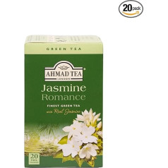 Ahmad Tea - Jasmine Romance - Green Jasmine Tea with Real Jasmine Flowers - Individually Wrapped, Aroma Sealed Tea Bags with 2g Tea per Serving - 6 x 20 Tea Bags with Ribbon