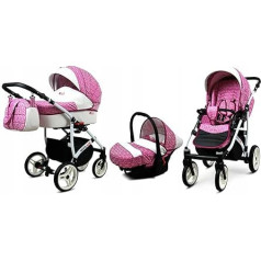 BabyLux® Bambimo 3-in-1 Pushchair Set - White Lux - incl. Baby Carrycot, Buggy Sports Seat, Car Seat - Pram Set - Combination Pram with Changing Bag, Rain Cover etc.