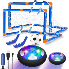 SUNNOW Air Power Football - 3-in-1 Rechargeable Hover Ball Hockey Set with 2 Goals LED Light Air Football Children's Toy Football Gifts for Children Boys Girls from 3 4 5 6 7 8-12 Years