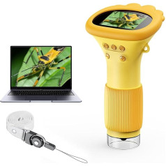 Daxiongmao Children's Microscope with 2.0 Inch IPS Display, USB Port for PC, 8 LED Lighting, 200-1000x Magnification - Handy Pocket Microscope for Outdoor Ages 3+ Orange (Orange)