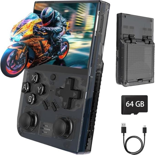 WeLohas DR35 Plus Handheld Retro Gaming Console Linux System with 64G Card, Support 13+ Emulator Including 15000+ Fun Games, 3.5 Inch IPS Screen, Hand Hero Video Game Console Gift (DE-DR35-Black)