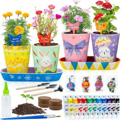 RGBDOT Ceramic Nursery Flower Garden Painting and Plants Set with 4 Pots, Best Birthday Art and Craft Set for Girls and Boys Aged 5-12 Years, Easter Gifts
