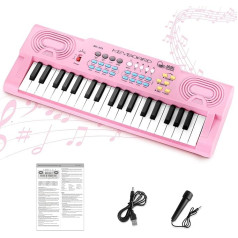 37 Keys Keyboard, Keyboard Piano for Children, Digital Piano, Electronic Digital Piano with Microphone for Children, Gift, Ideal for Children and Beginners, Pink