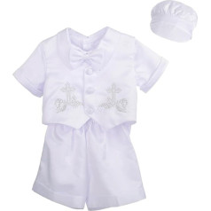 Lito Angels Baby Boys 4-Piece Christening Suit Set with Christening Hood Hat, Satin Embroidery, Christening Clothing, Christening Suit, Short Sleeve