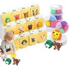 Air Drying Clay Set - Modelling Kit for Kids, Pet/Dessert/Dinosaur Theme, Soft, 12 Styles Creative Crafts, Lightweight Foam Kneading Kit
