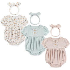 Ecojoy Baby Girl Vest 3 Pieces Grow Long/Short Sleeve Summer Fall Bodysuit with 3 Headbands/Hats