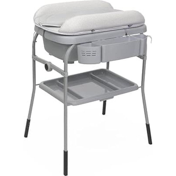 Cuddle & Bubble Baby Bath with Changing Table, Ergonomic with Mattress and Soft Reducing Pad, Height Adjustable, Compact Folding, Parent Organiser, Max 11 kg, Stone