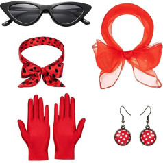 5 Piece Rockabilly Accessories 50s Women's Dress Accessory 1950s Costume Set with Chiffon Scarf Polka Dot Headband Cat Eye Glasses for 1950s Theme Party Retro Carnival Party