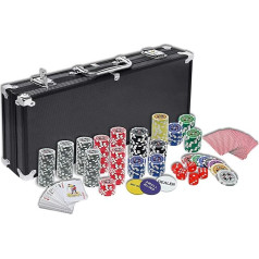 Poker Case 500 Chips Laser Poker Chips Set - Poker Set Including 2 x Poker Decks, 5 x Dice, Dealer/Small Blind/Big Blind Button Poker Set Aluminium Case, Black Case