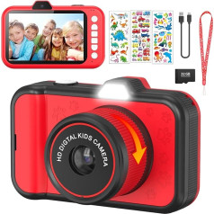 Children's Camera, uleway 3.5 Inch Large Display Children's Camera with 360° Rotating Zoom Lens, Selfies, LED Flash, 1080P Camera, Digital Camera Children with 32G Card, Toy Gifts for Children 3-12