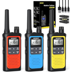 Walkie Talkie Children's Set of 3, NXGKET Walky Talky Adult Rechargeable with Battery, Walki Talki 5 km Range Toy for Girls Boys from 3 5 8 Years, 16 Channels Radios with Torch for Camping