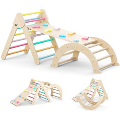 nmoiww Toddler Climbing Frame, Wooden Climbing Ladder for Children with Cosy Cushion, Indoor Montessori Play Gym (Rainbow Colour)