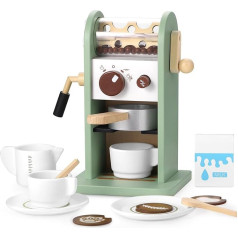 GAGAKU Wooden Coffee Machine Play Set with Grinder, Wooden Kitchen Coffee Machine Toy Set, Role Play with Accessories, Gifts for Toddlers, Girls and Boys