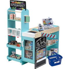 Theo Klein 9396 Shopping Centre Promo Item No. 1, Wood, Merchant Shop Including Tablet Cash Station and Shopping Basket, Toy for Children from 3 Years