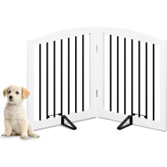 HOLTICO Dog Barrier, Wooden Safety Gate, Freestanding Dog Barrier, Door Gate, Stair Gate, Protective Gate, Dog, Foldable, White, Children's Gate, Foldable, 2 Panels Door Safety Gate