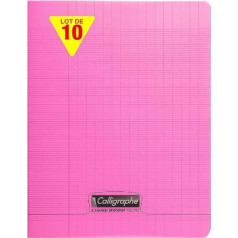 Calligraphe 18101Cpack 10 Hefte, geheftet, Rosa (Marke von Clairefontaine), 17 x 22 cm, 48 Seiten, großes Karo, weißes Papier, 90 g, Umschlag aus transparentem Polypropylen