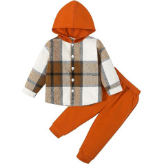Toddler Baby Boys Clothing Outfit Long Sleeve Hoodie Checked Shirts Button Down Jacket Top Jogger Sweatpants Sets for Spring Autumn Winter