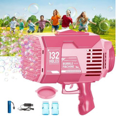 132 Holes Bubble Gun, Bubble Machine Gun with Lights, Gatling Soap Bubbles Launcher, Toy Gifts for Children, Adults, Outdoor, Party, Wedding, Birthday, Pink