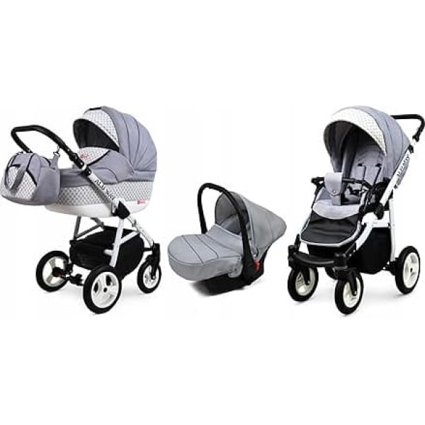 BabyLux® Bambimo Pushchair Set 3 in 1 Aluminium Way Including Baby Carrycot Buggy Sports Seat Car Seat Car Seat Pushchair Set Combination Pram with Changing Bag, Rain Cover etc.