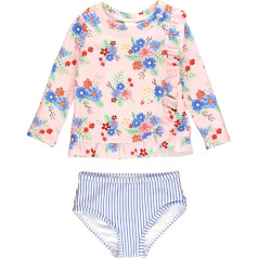 RuffleButts® Baby/Toddler Girls Rash Guard 2-Piece Swimsuit Set - Long Sleeve Bikini with UPF 50+ Sun Protection, Coastal Breeze Floral