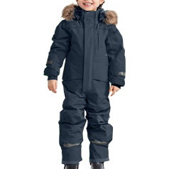 Children's Snowsuit 116 Softshell Fur Collar Hood Reflective Thicker Winter Snow Overall Down Jacket Stripes Ski Jacket 116 Warm Outdoor Waterproof Ski Suits Ski Trousers Walkoverall