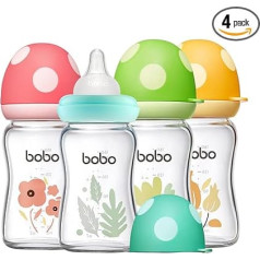 YOHKOH Natural Response Wide Mouth Glass Baby Bottle, Anti-Colic Baby Glass Bottles with Ultra Soft Silicone Teat, for Newborn Babies (Multicoloured, 160 ml (Pack of 4))