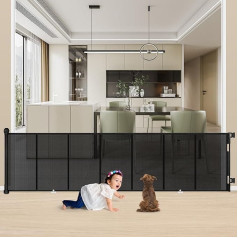 Extra Wide Extendable Door Safety Gate, 0-300 cm, Stair Safety Blind, Dog Door Gate and Baby Stair Safety Gate, Retractable Door, Extendable Children's Safety Gate for Indoor and Outdoor Use, Black
