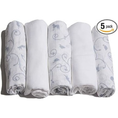 Motherhood Nappy Natural Cotton Muslin Nappies 70 x 80 (Pack of 5) 70x80 cm blue classics