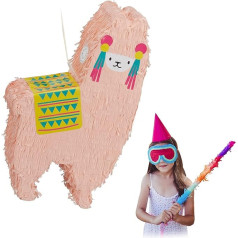 Relaxdays 4 x Llama Hanging Pinata Kids Boys & Girls Birthday Fill Pinata Alpaca Salmon