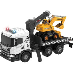 Large Tow Truck Toy 48.5 cm - Scania 1:50 Truck with Excavator, Sound and Light, Tow Car for Children Boys 3 4 5 6 7 8 Years