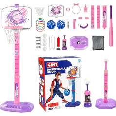 Kids Basketball Hoop, Basketball Hoop for Children, 4 in 1 Kids Baseball T Shirt Stand Adjustable Height Indoor Sports Toys Ball Game for 1-8 Years, Children, Girls