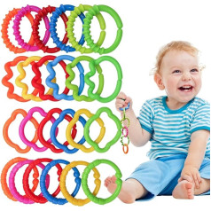 KAKIBLIN Baby Left Rings, Baby Toy Left, Hanging Pram Ring Toy, Connect Baby Rings Toy Left for Car Seat Toy for Pushchair, 24 Pieces, Age 0 Months Plus, Travel